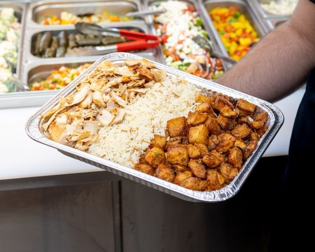 Amir food photography showing a rice and meat bowl.